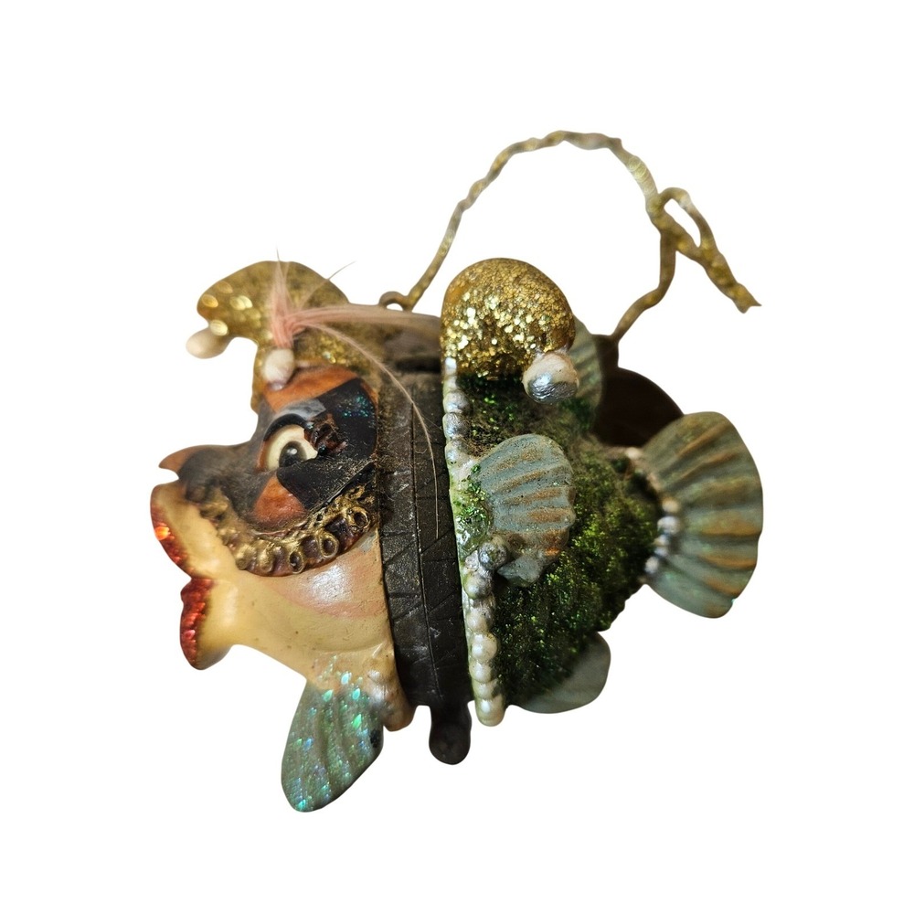 Katherine's Collection Jester Fish Masquerade Hinged Trinket Box Ornament Green